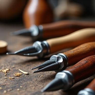 Nahaufnahme von Geigenbauwerkzeugen
