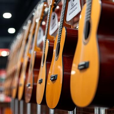 Reihe von Akustikgitarren